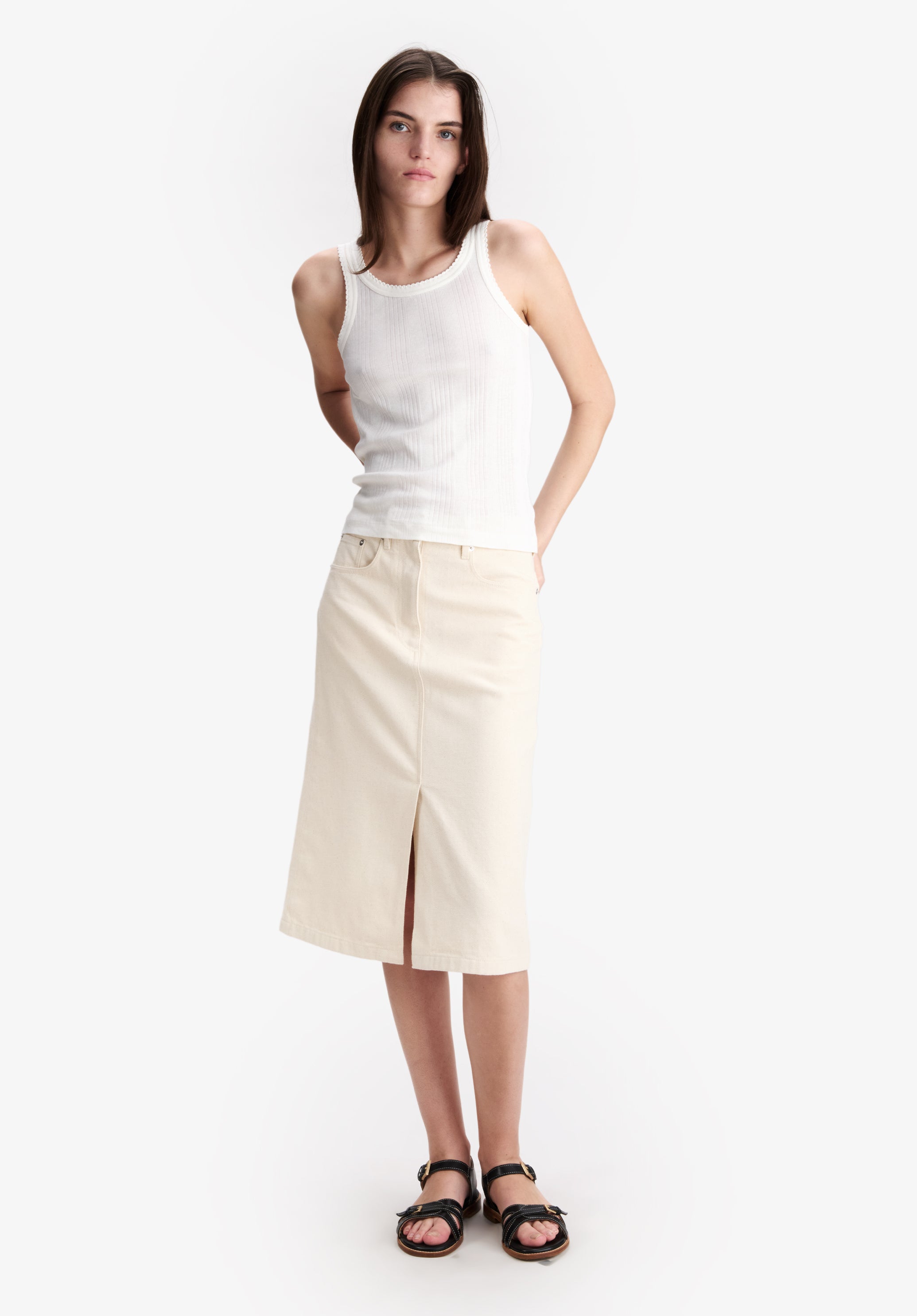 Off-white denim split skirt