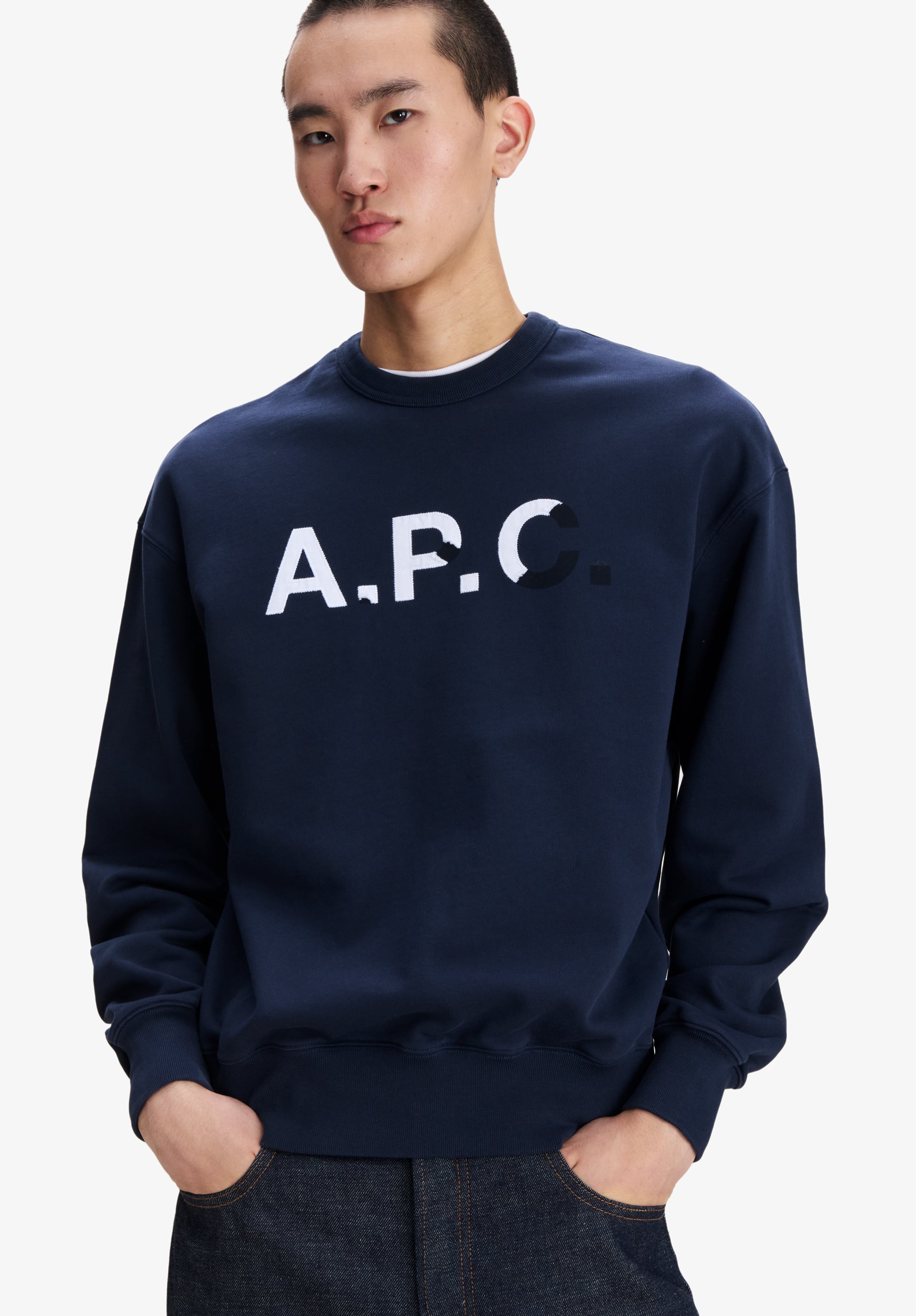 Navy blue sweatshirt with vintage-effect A.P.C. logo - 3