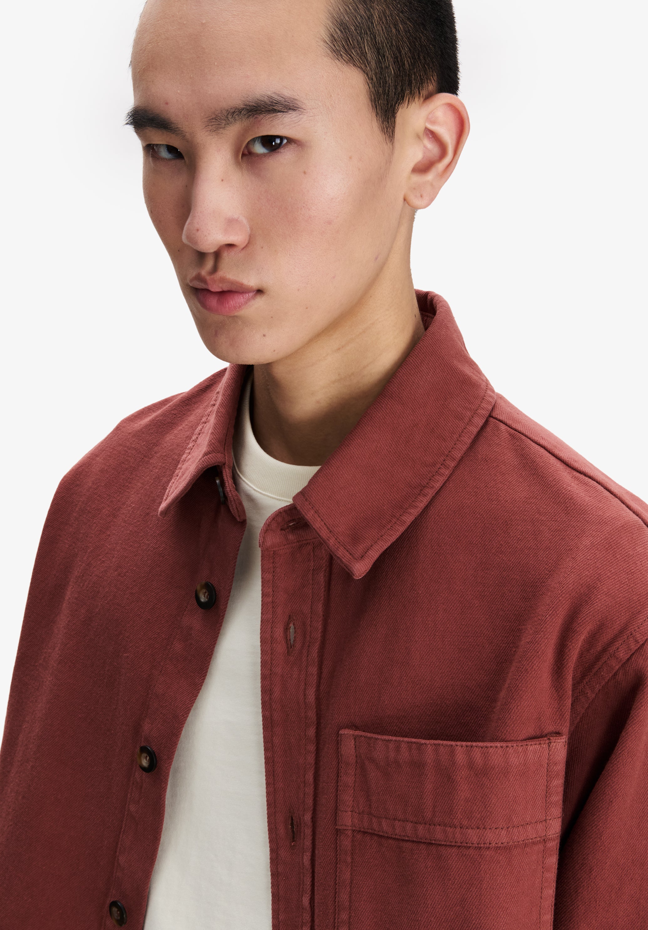 Loose burgundy recycled cotton overshirt - 3