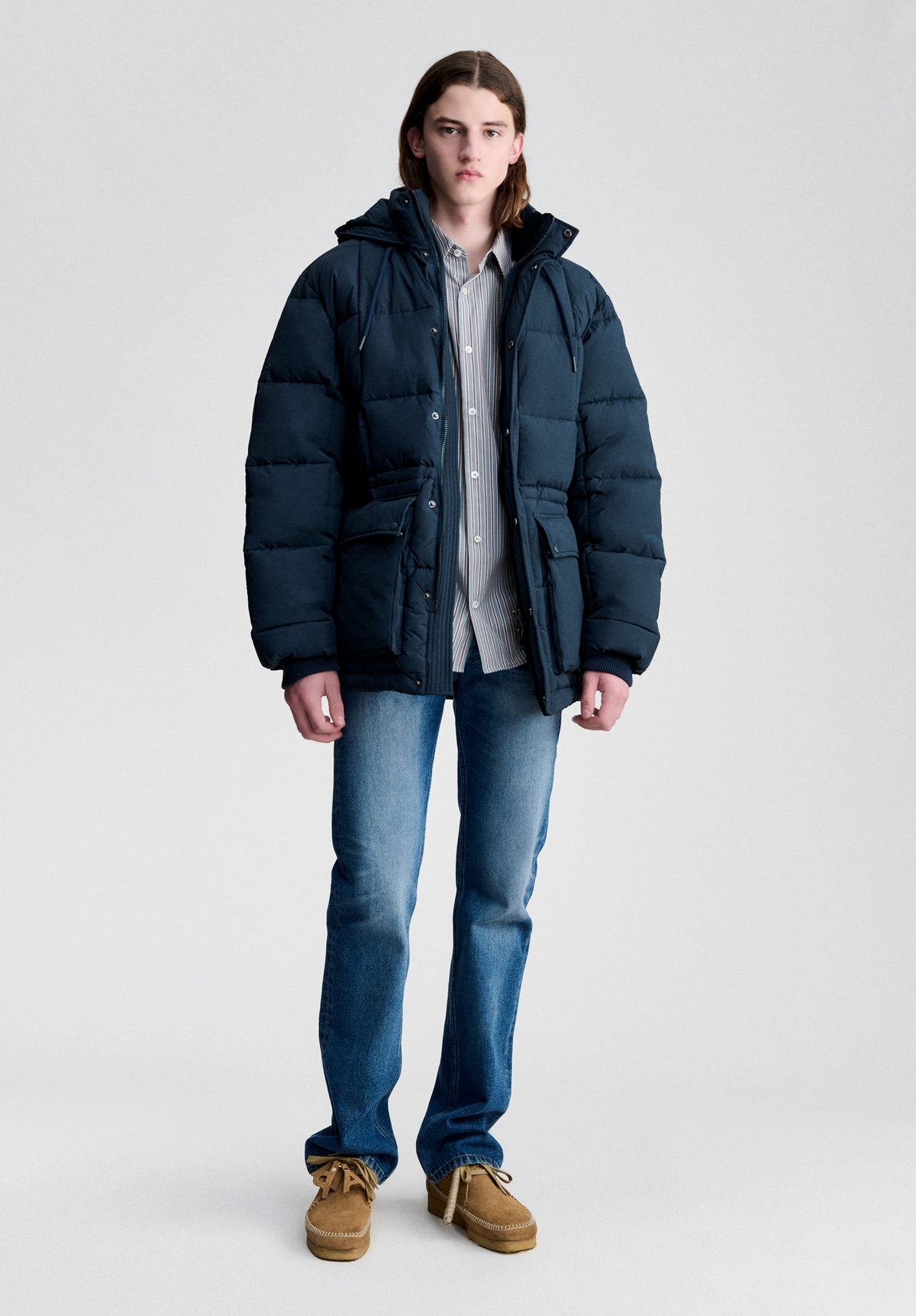 Navy blue water-repellent puffer jacket