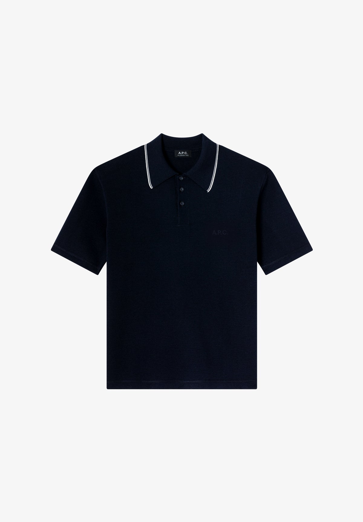 Navy blue polo with piped collar - 0