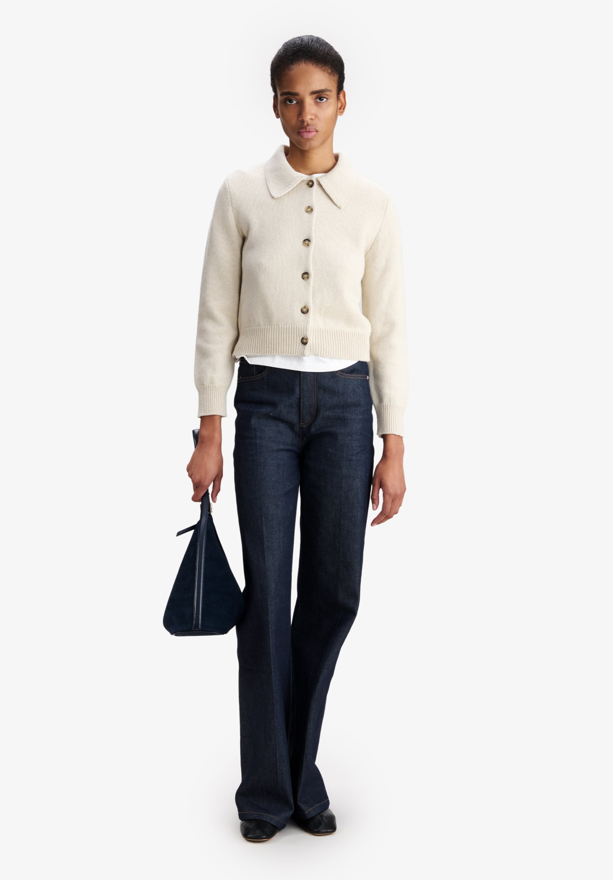 Grey wool collared cardigan - 1