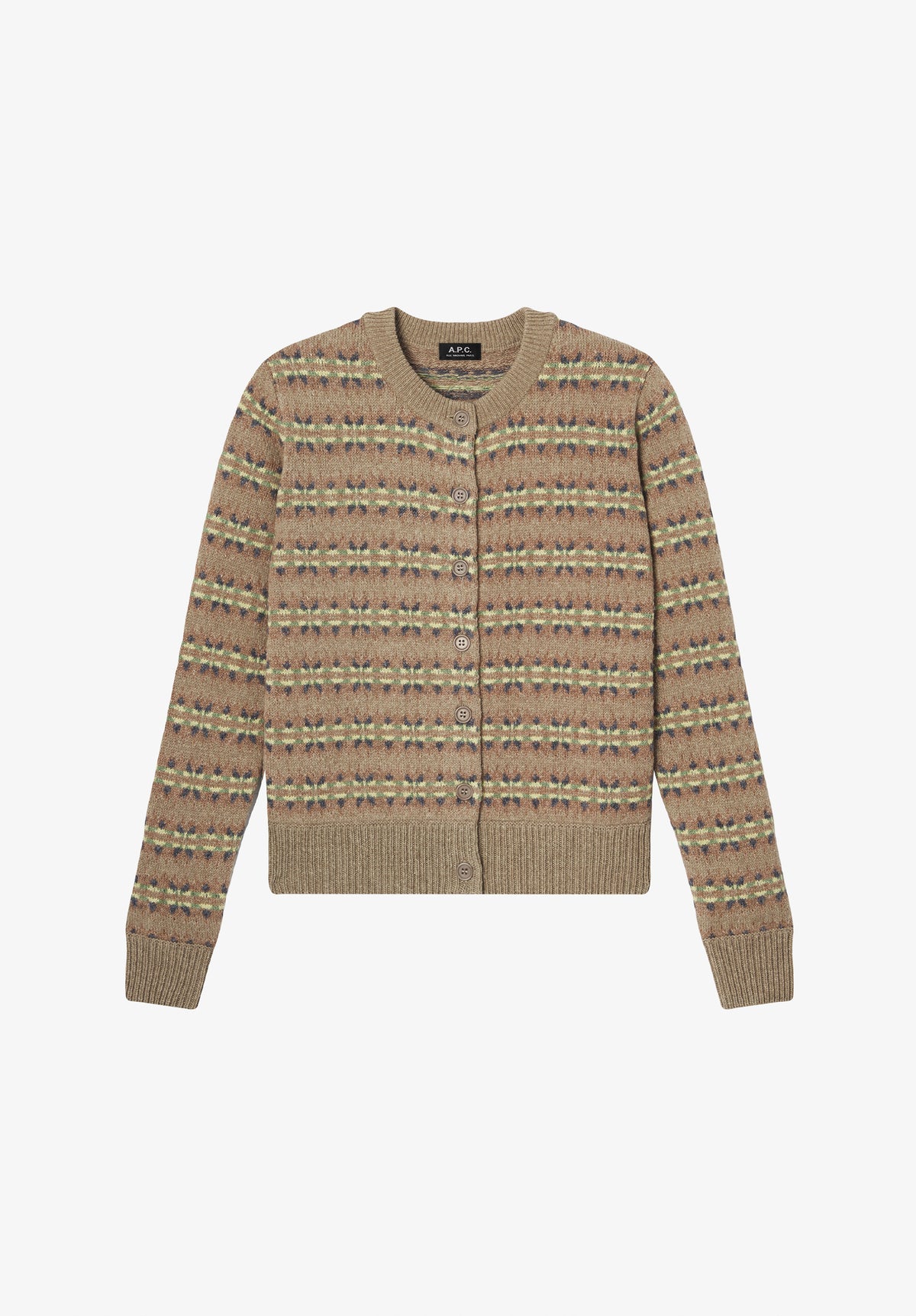 Patterned beige cardigan in a wool and cotton blend