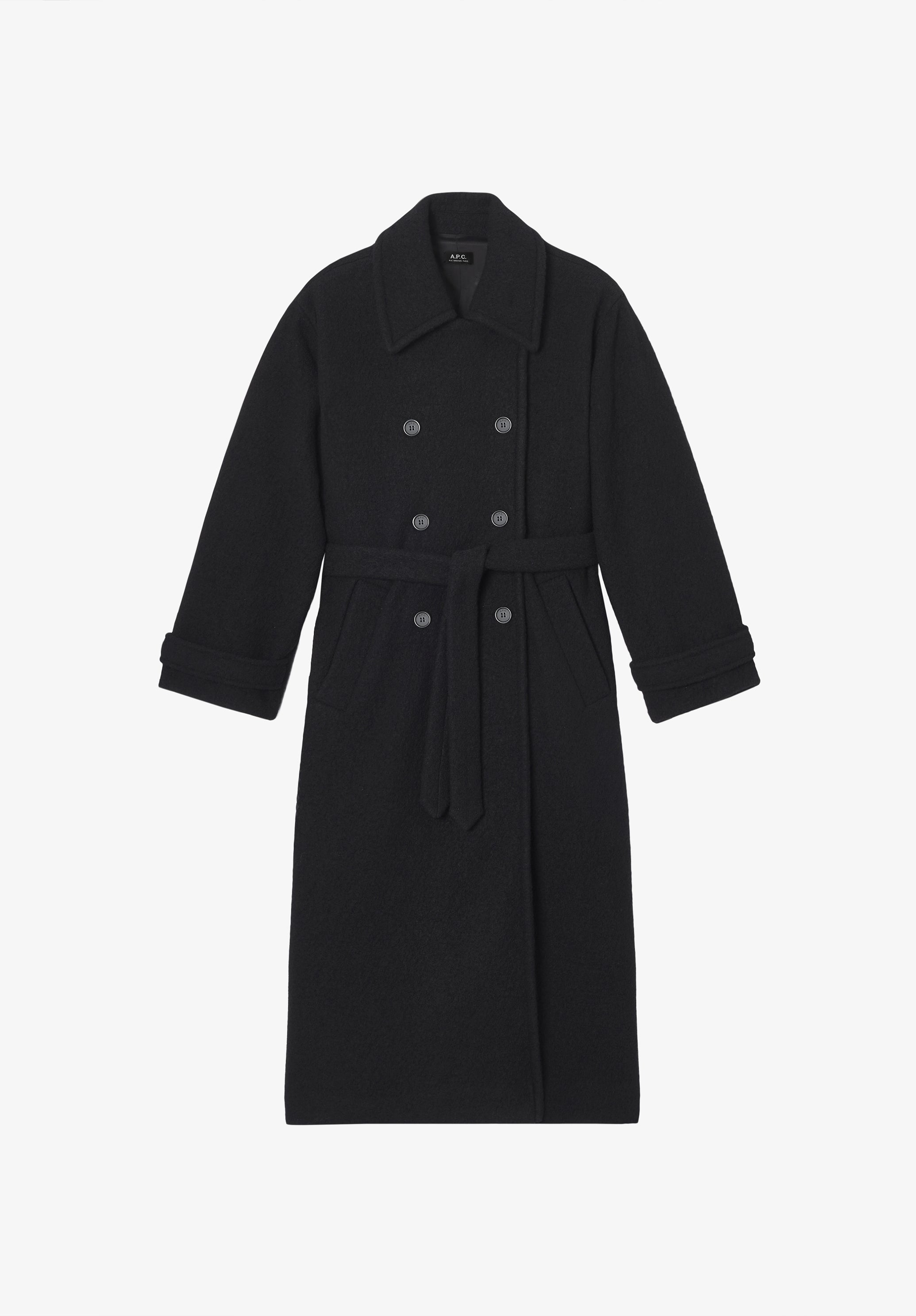 Oversized black coat in boiled Italian wool - 0