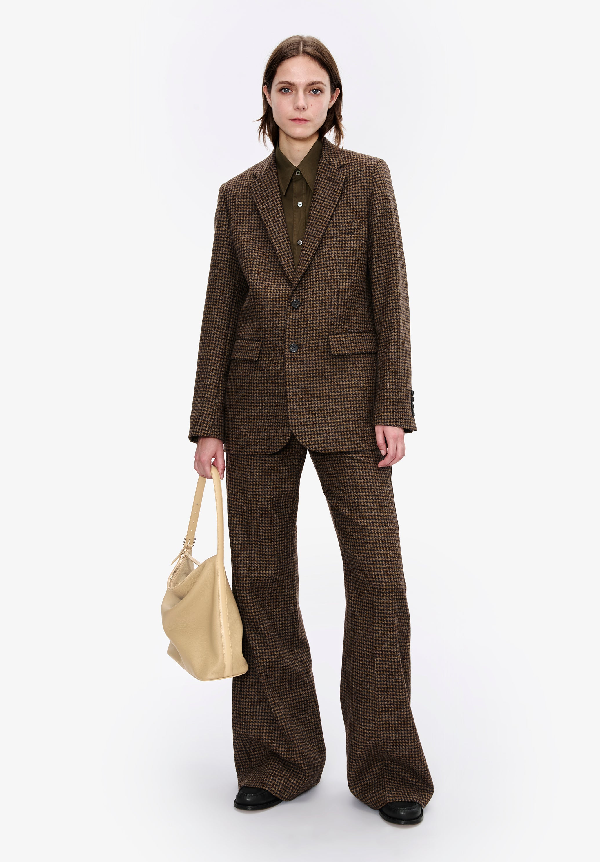 Straight-leg houndstooth trousers with permanent crease - 1