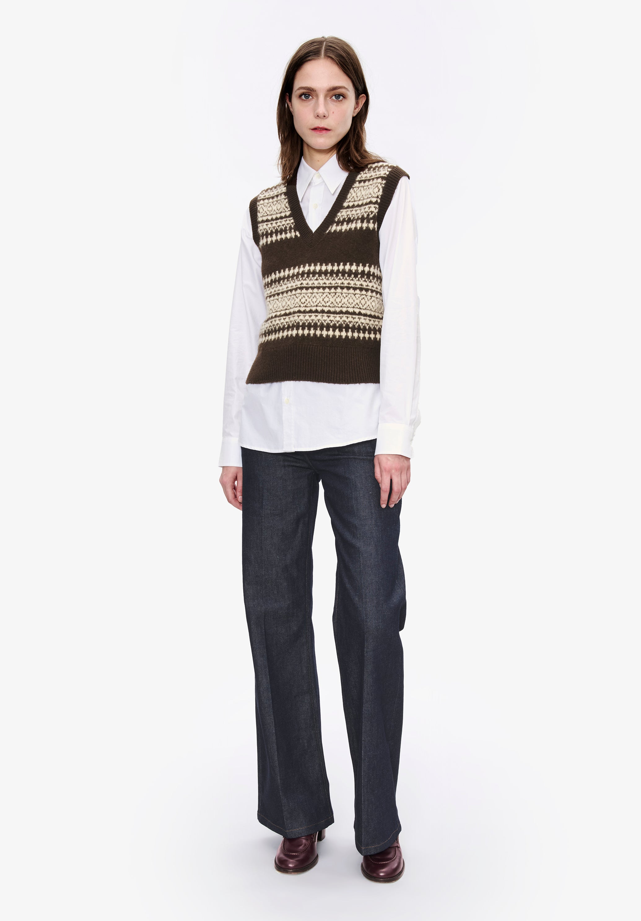 Jacquard sleeveless jumper - 1