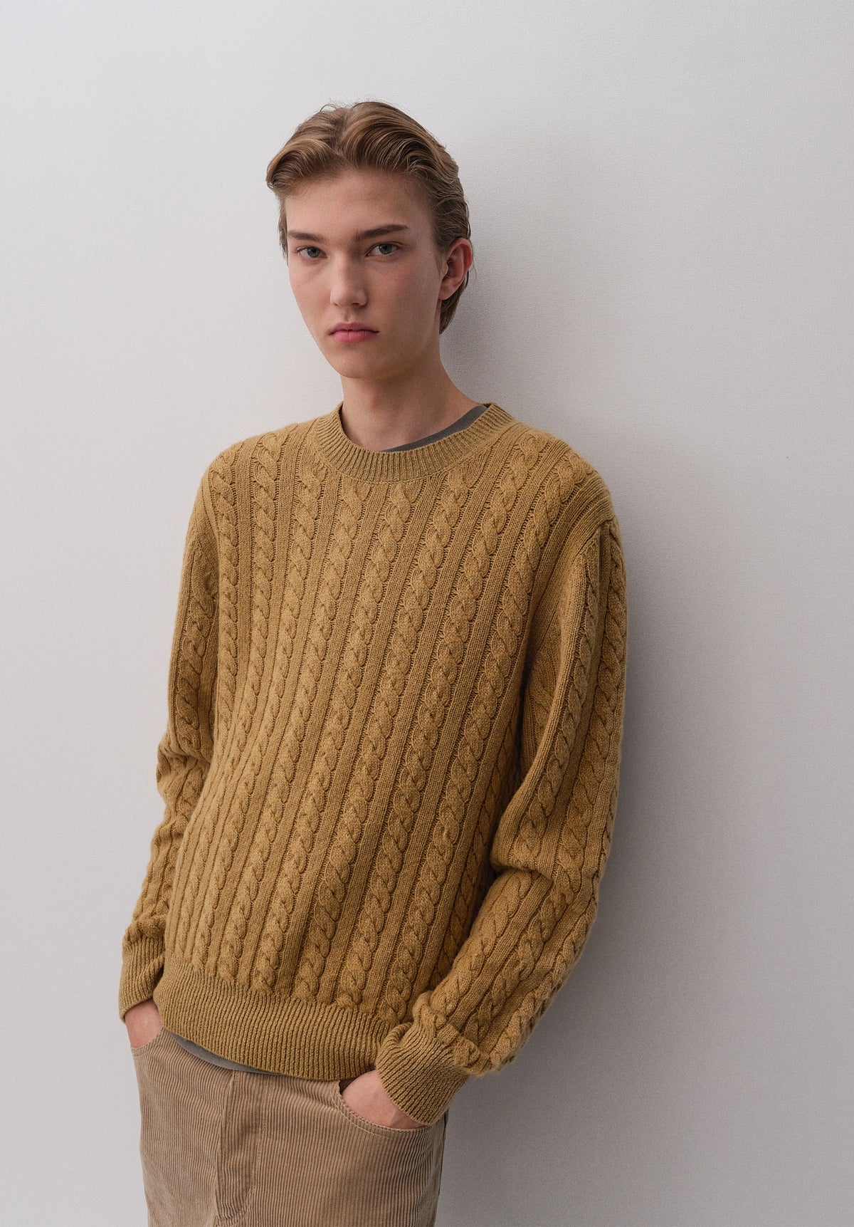 Loose tobacco cable-knit sweater