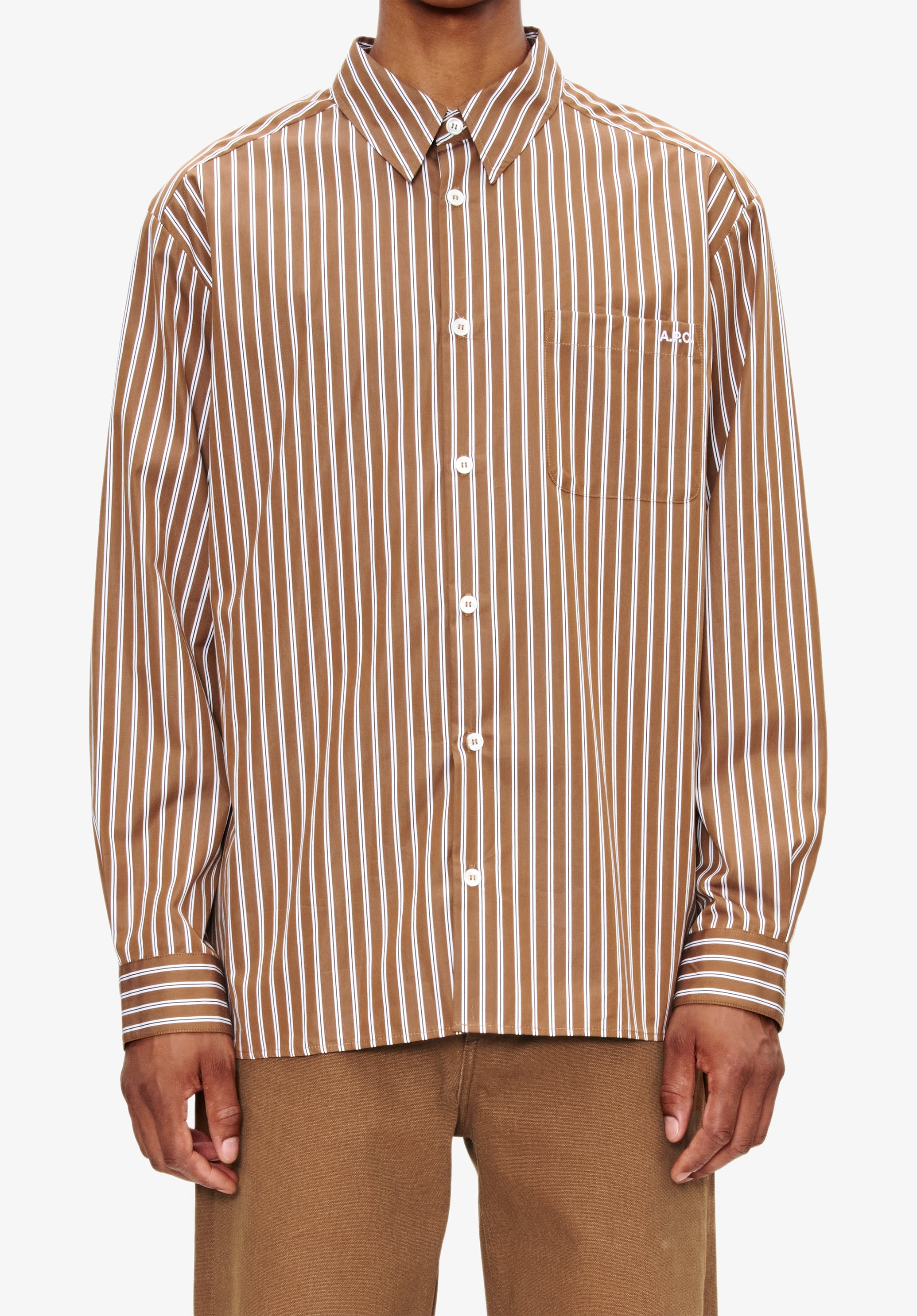 Loose-fit chestnut brown striped shirt - 4