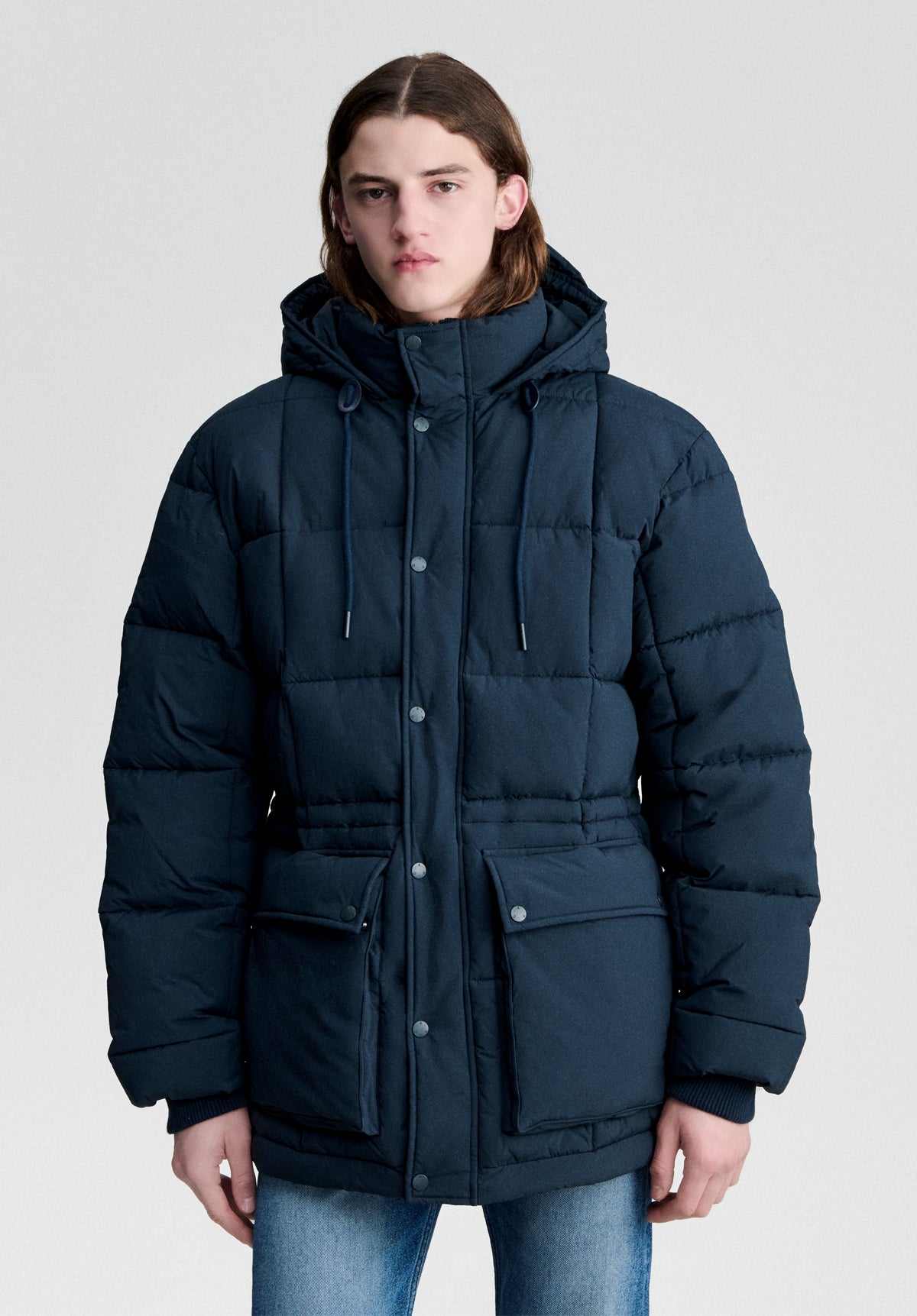 Navy blue water-repellent puffer jacket