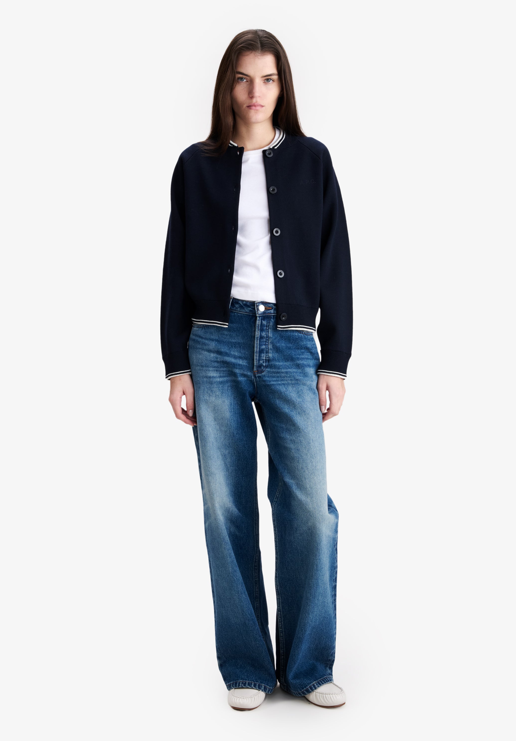 Navy blue wool sports jacket. - 1