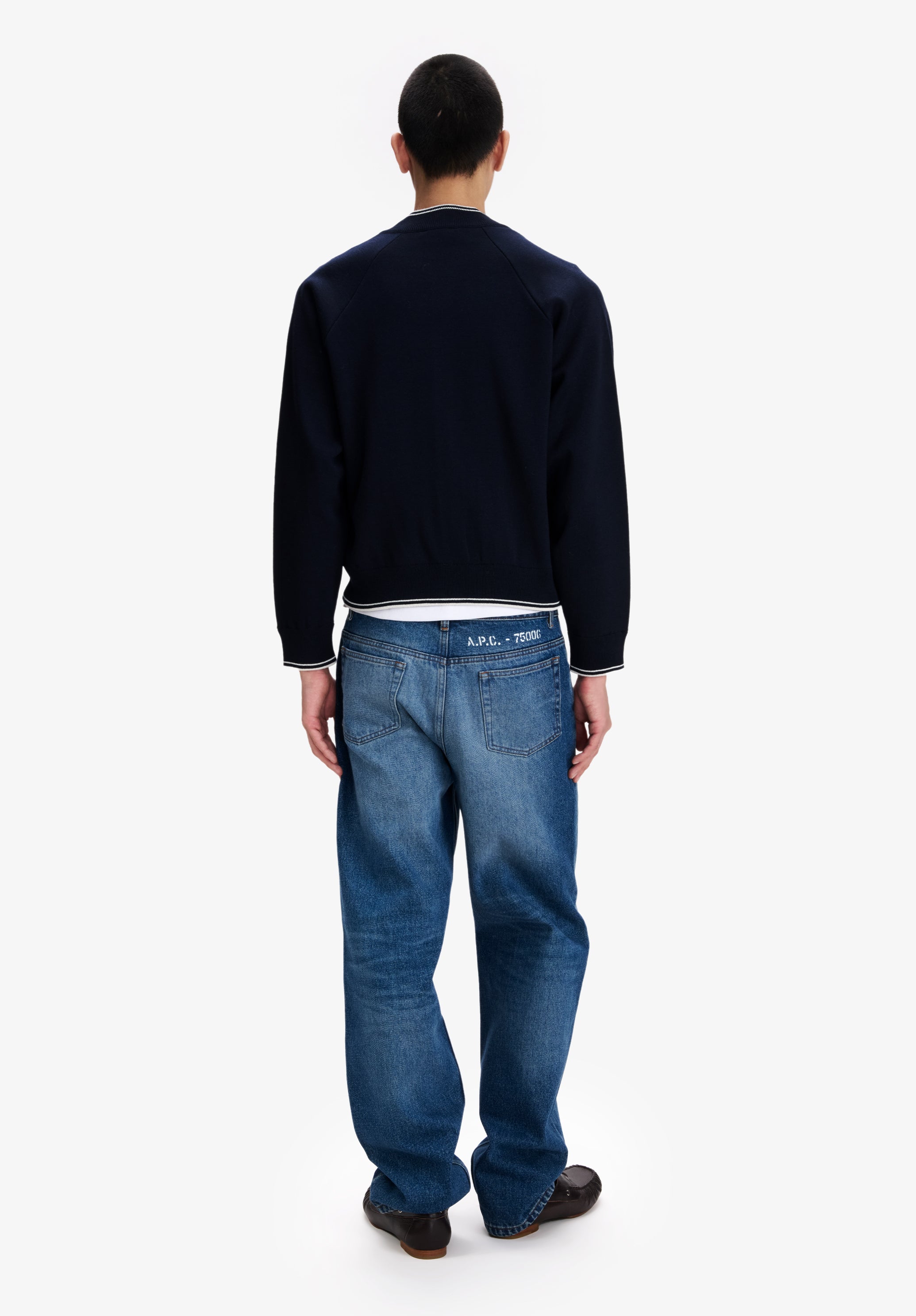 Short navy blue jacket with white piping - 2