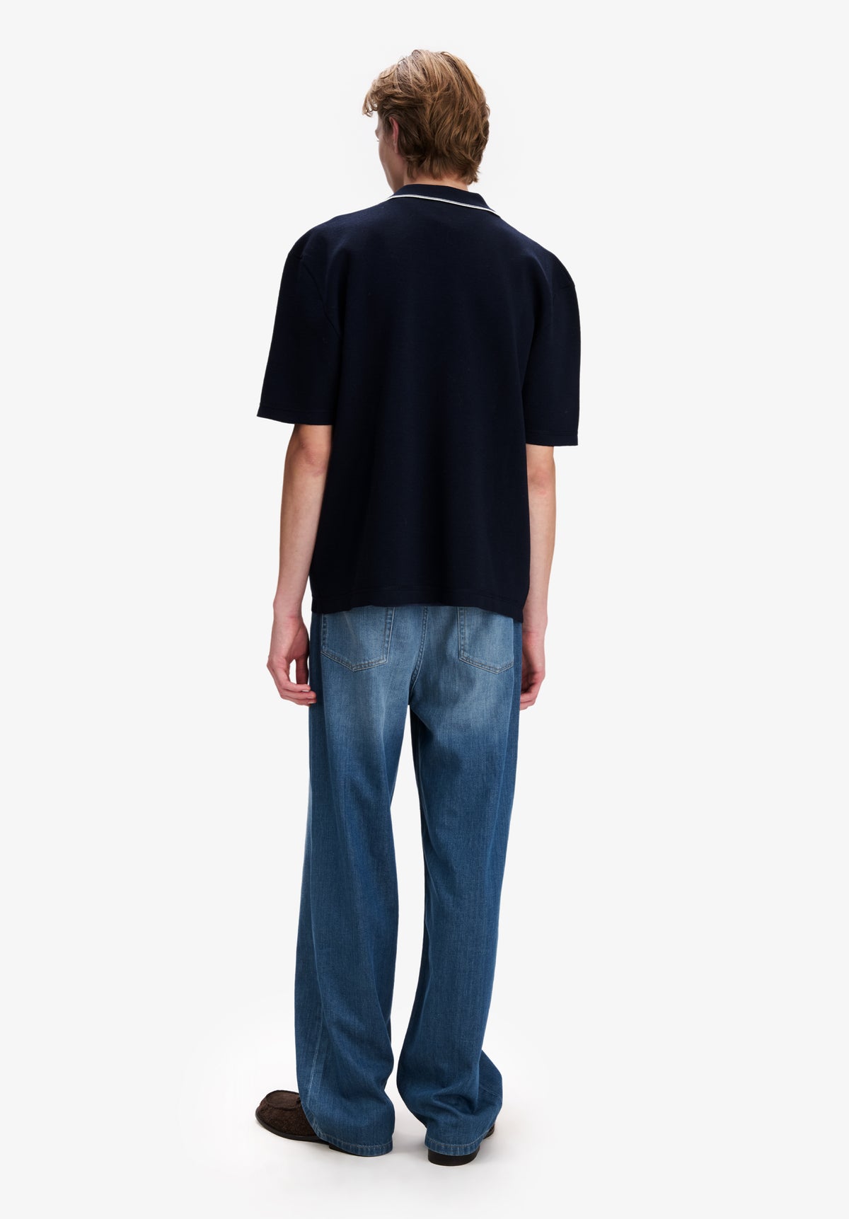 Navy blue polo with piped collar - 2