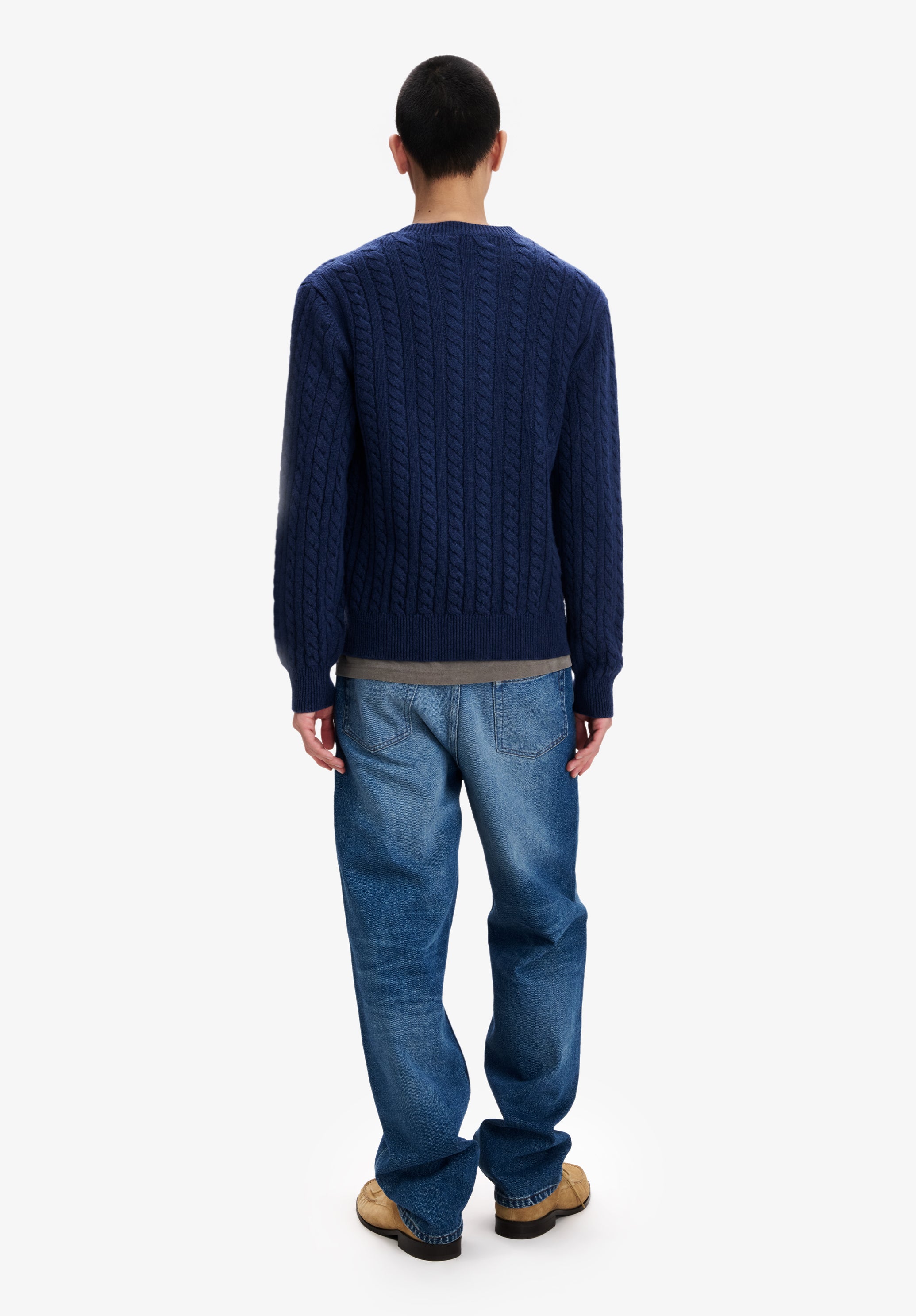 Oversized navy blue cable-knit sweater - 2