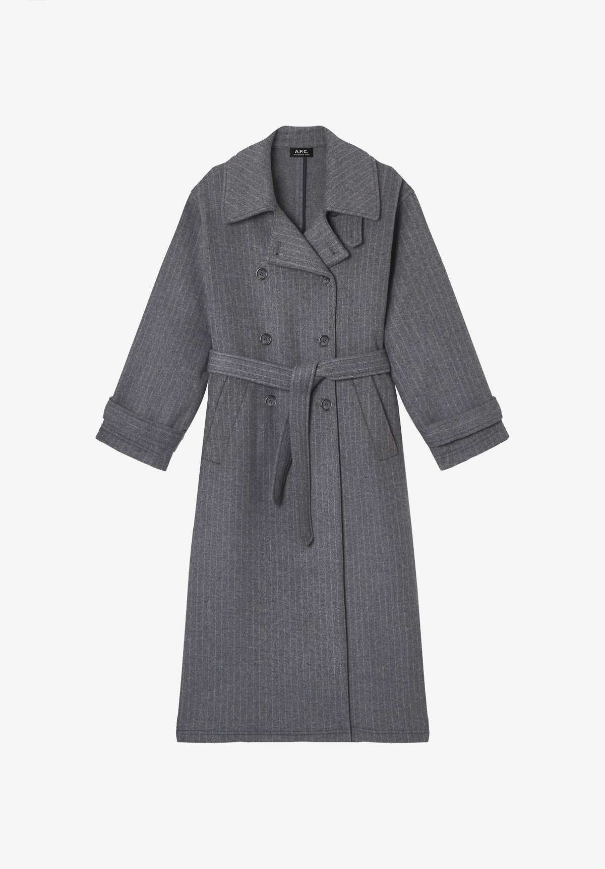 Oversized grey coat in recycled Italian wool