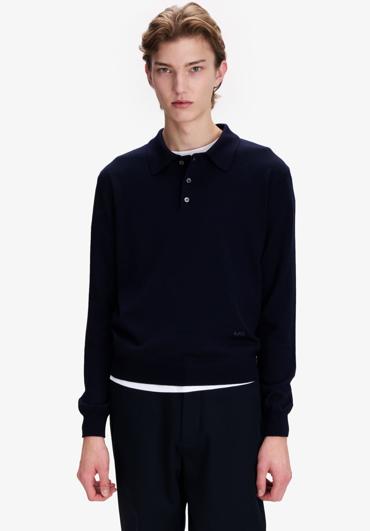 Long-sleeved wool polo shirt - 3