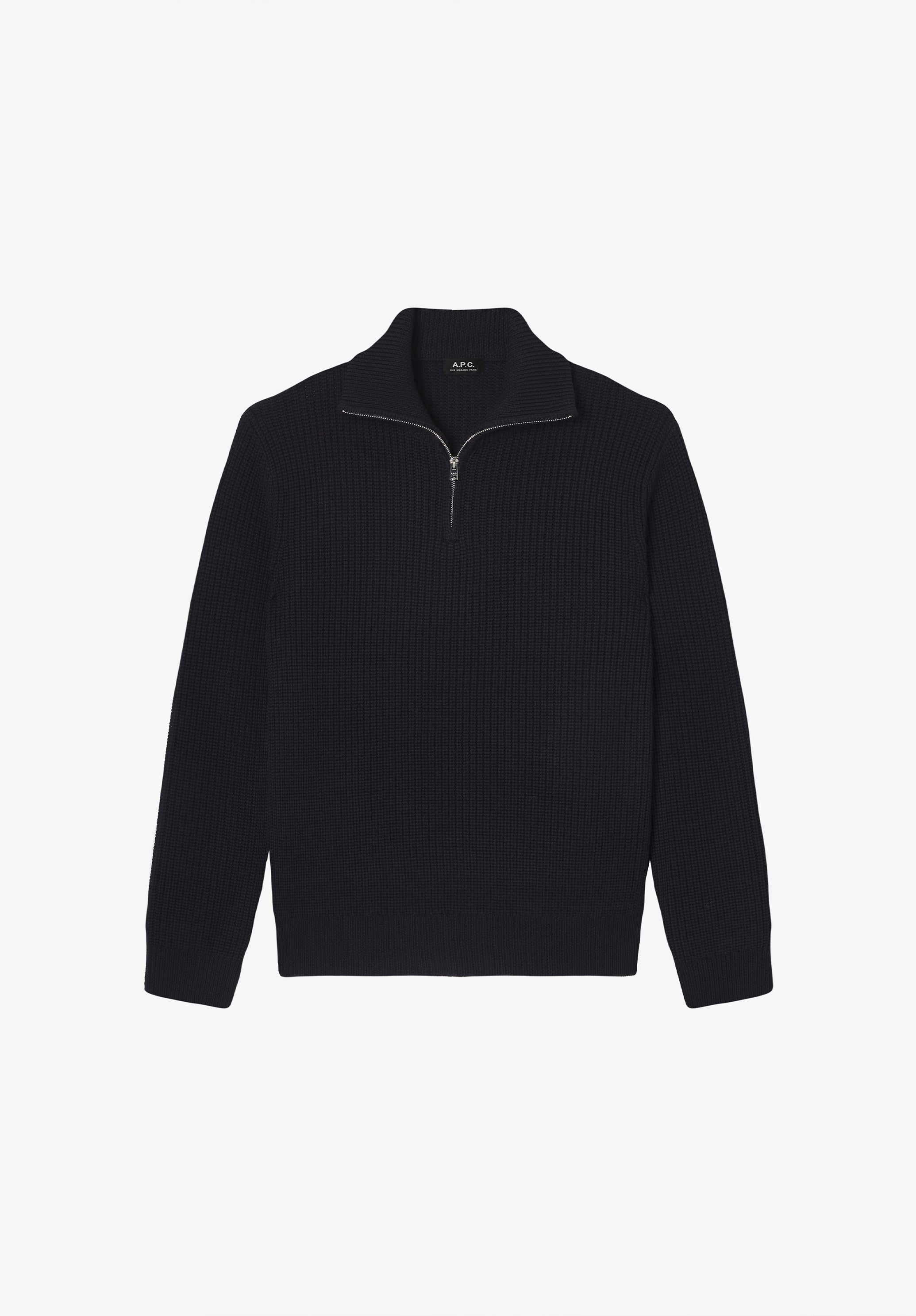 Navy blue quarter-zip sweater