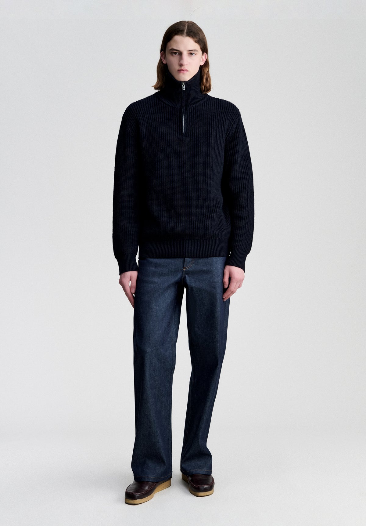 Navy blue quarter-zip sweater