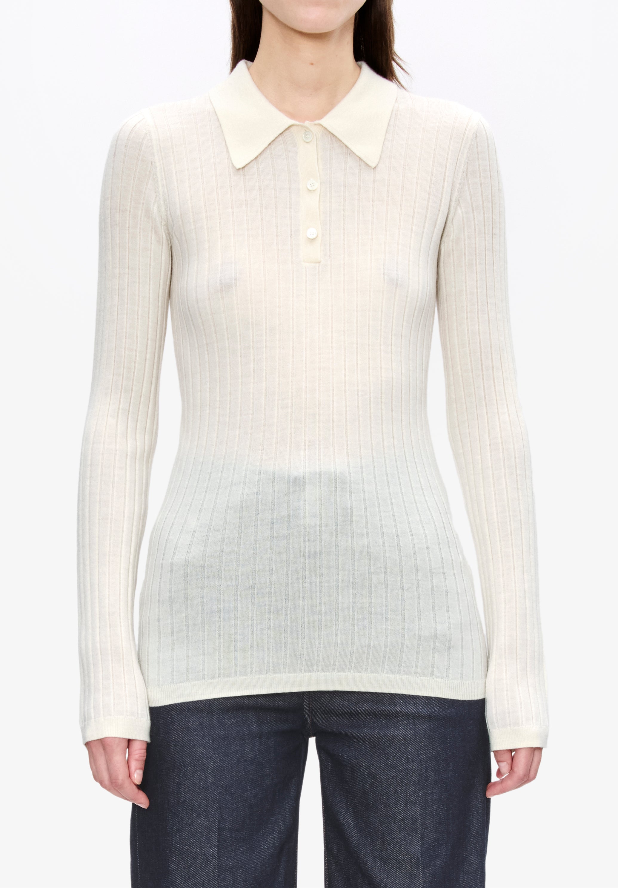 Narrow-rib jumper with polo shirt collar - 4